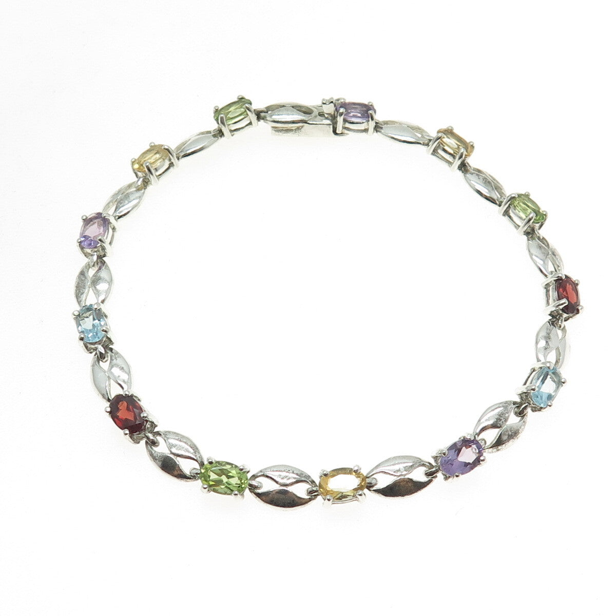 CHUCK CLEMENCY 925 Sterling Silver Vintage Citrine Peridot Gem Bracelet 7.5"