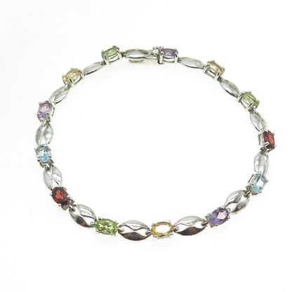 CHUCK CLEMENCY 925 Sterling Silver Vintage Citrine Peridot Gem Bracelet 7.5"