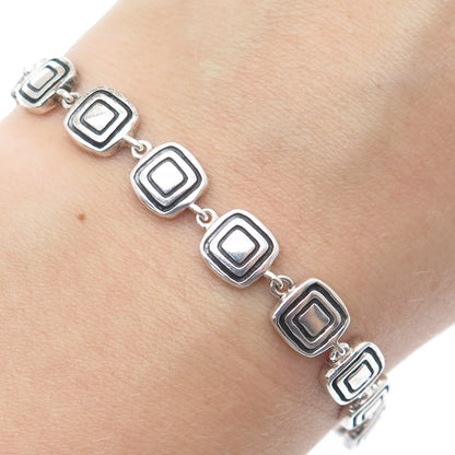 925 Sterling Silver Vintage Fancy Square Link Bracelet 7"
