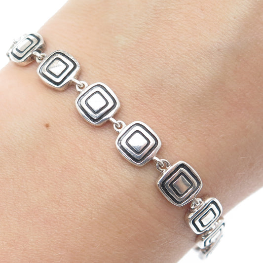 925 Sterling Silver Vintage Fancy Square Link Bracelet 7"
