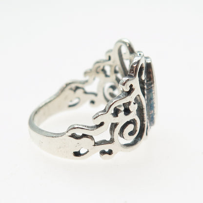 925 Sterling Silver Vintage Real Carnelian Swirl Oxidized Ring Size 6