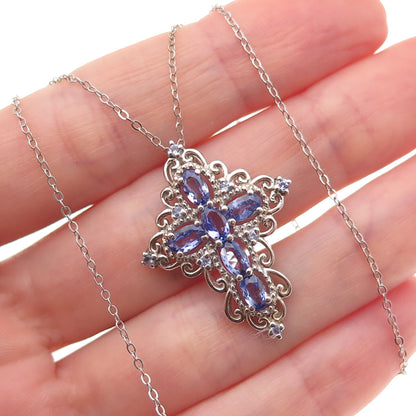 Chuck Clemency 925 Sterling Silver Real Tanzanite Cross Cable Chain Necklace 20"