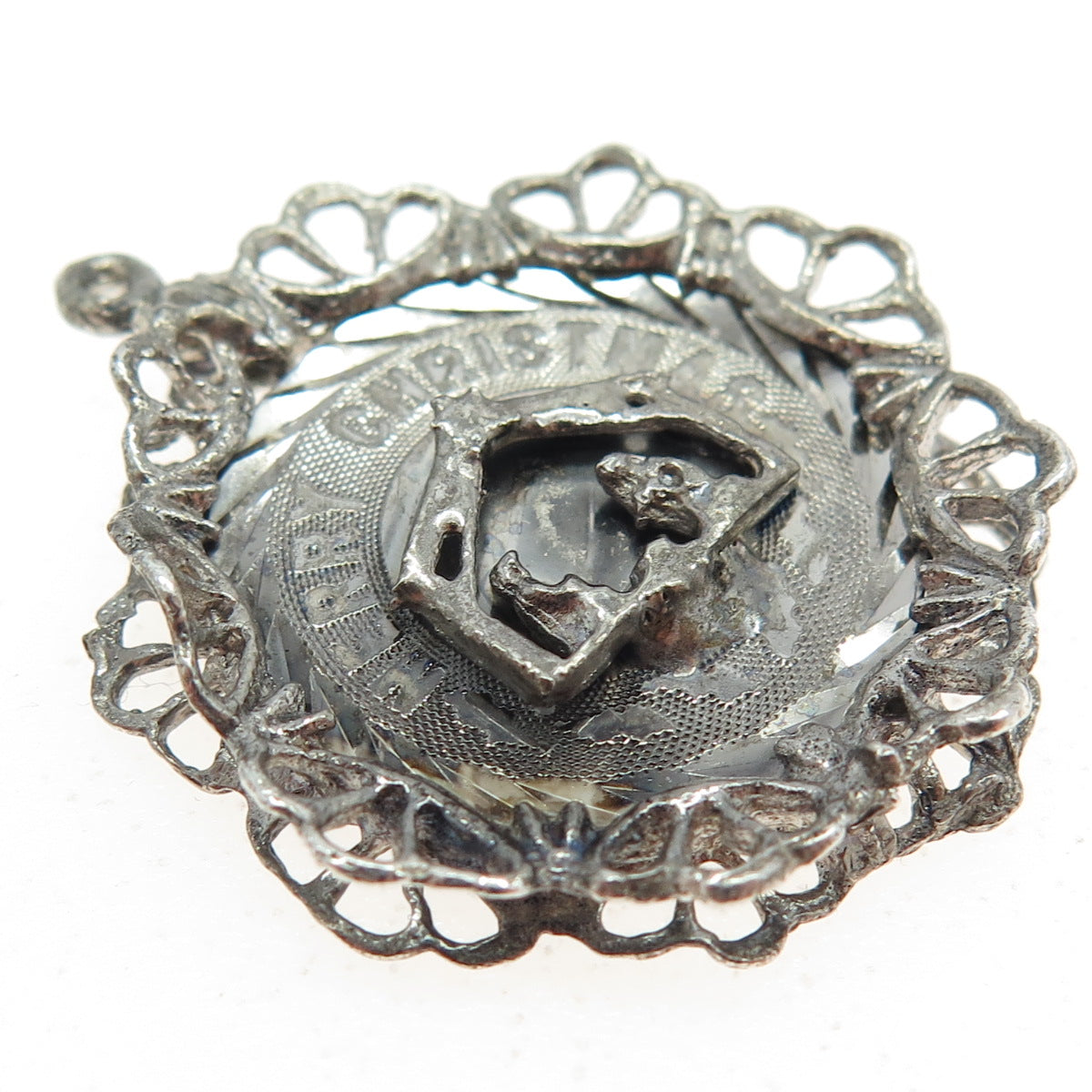 925 Sterling Silver Vintage Nativity Scene Merry Christmas Religious Pendant