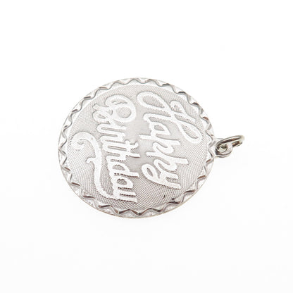 925 Sterling Silver Vintage Happy Birthday Charm Pendant