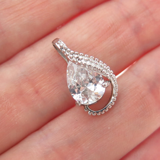 925 Sterling Silver Pear & Round-Cut C Z Minimalist Slide Charm Pendant