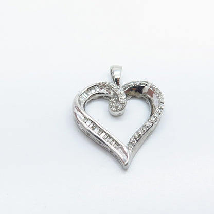 925 Sterling Silver Real White Diamond Open Heart Pendant