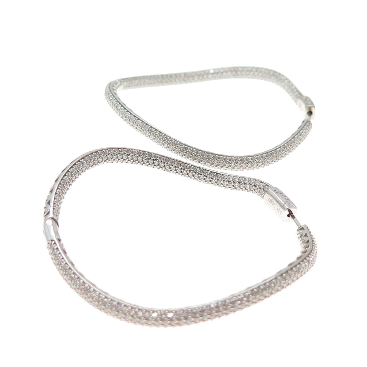 KLEO 925 Sterling Silver Round-Cut C Z In & Out Wavy Large Hoop Earrings