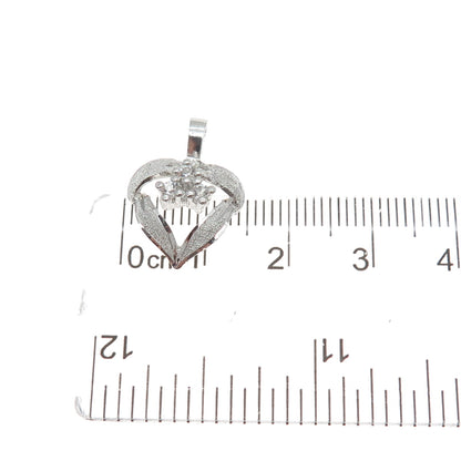 925 Sterling Silver Vintage Round-Cut C Z Heart Minimalist Charm Pendant
