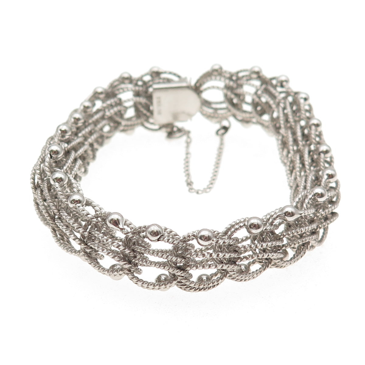 925 Sterling Silver Antique Art Deco Beaded Bismark Link Bracelet 6.75"