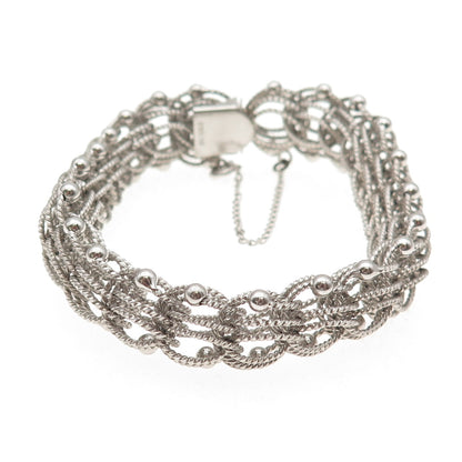 925 Sterling Silver Antique Art Deco Beaded Bismark Link Bracelet 6.75"
