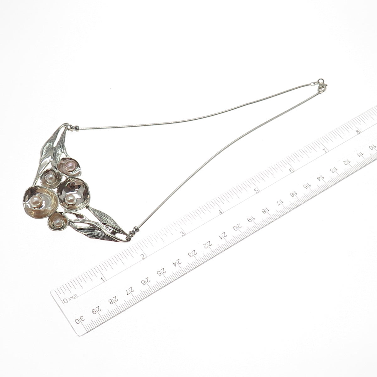 HAGIT GORALI 925 Sterling Vintage Israel Real Pearl Modernist Chain Necklace 16"