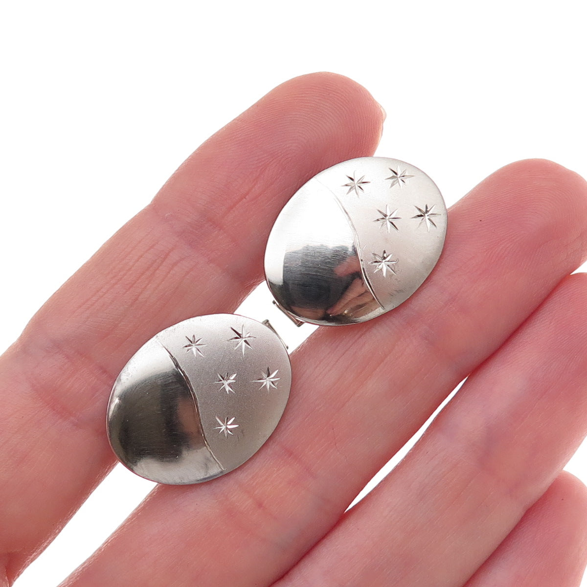 925 Sterling Silver Vintage T2 Starburst Oval Cufflinks