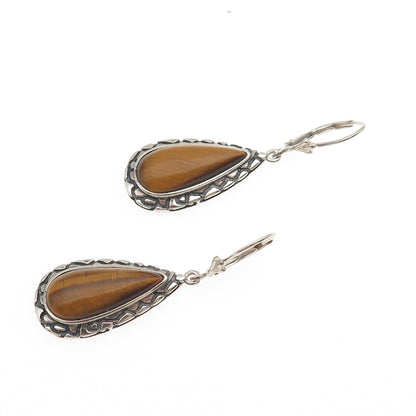Whitney Kelly Sterling Silver Vintage Real Tiger Eye Modernist Dangle Earrings