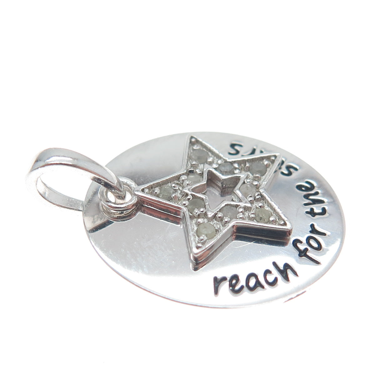 HAN 925 Sterling Silver Real Round-Cut Diamond Reach For The Stars Charm Pendant