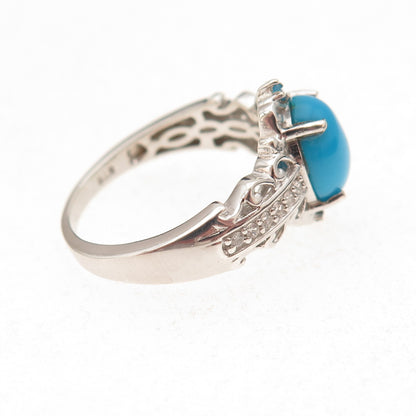 Chuck Clemency 925 Sterling Silver Real Turquoise & White Topaz Ring Size 8