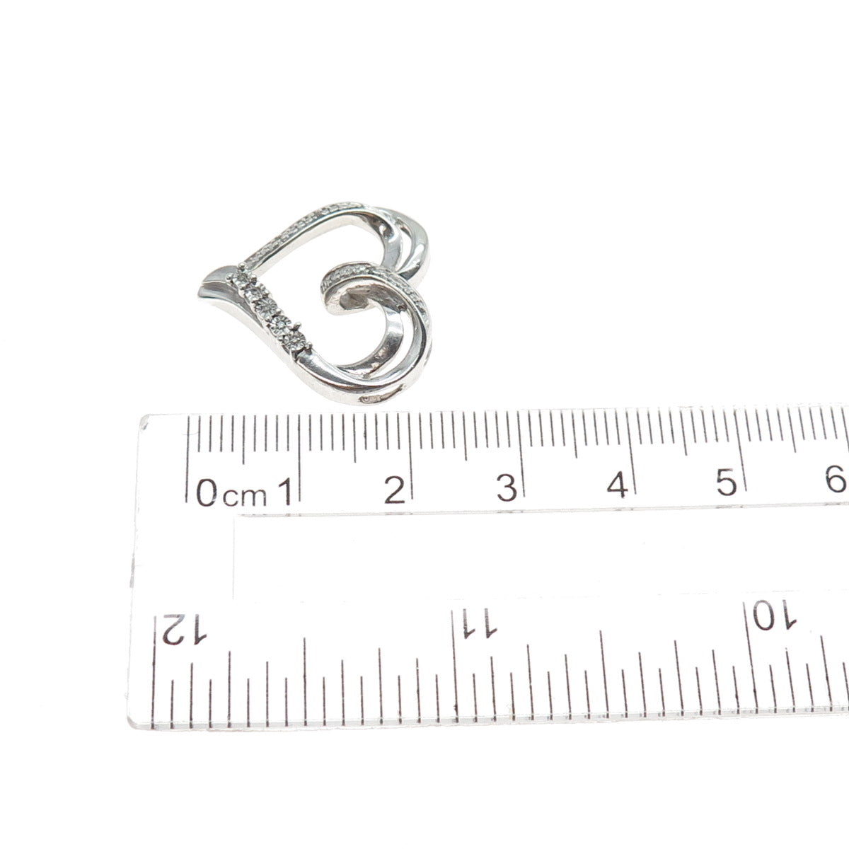 925 Sterling Silver Real Round-Cut Diamond Heart Slide Charm Pendant