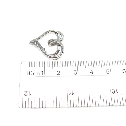 925 Sterling Silver Real Round-Cut Diamond Heart Slide Charm Pendant