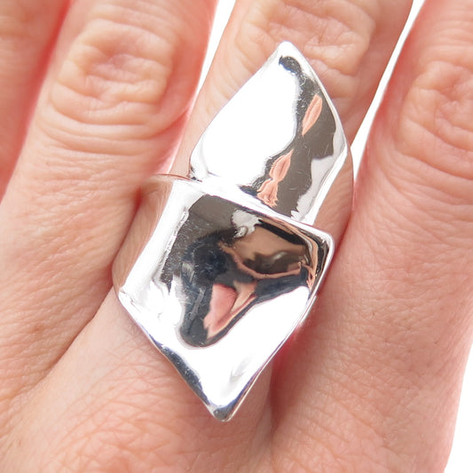 HAGIT GORALI 925 Sterling Silver Vintage Modernist Bypass Ring Size 9.25