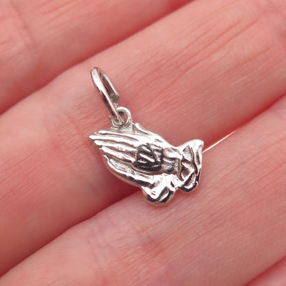 925 Sterling Silver Vintage Prayer Hands Mini Charm Pendant