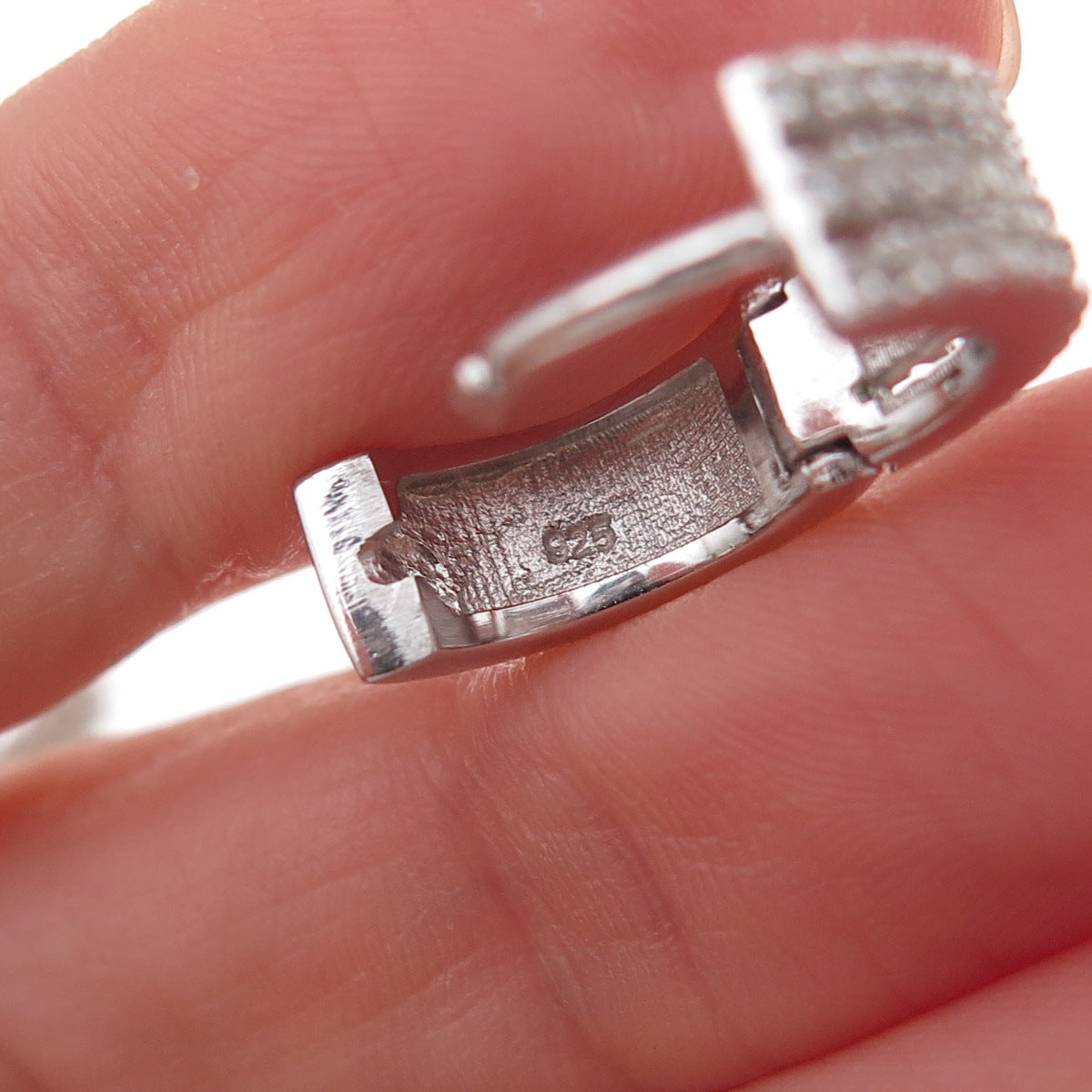 925 Sterling Silver Round-Cut C Z Hoop Earrings