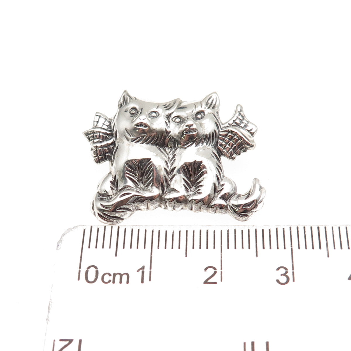 Beau 925 Sterling Silver Vintage Cat Couple Oxidized Pin Brooch