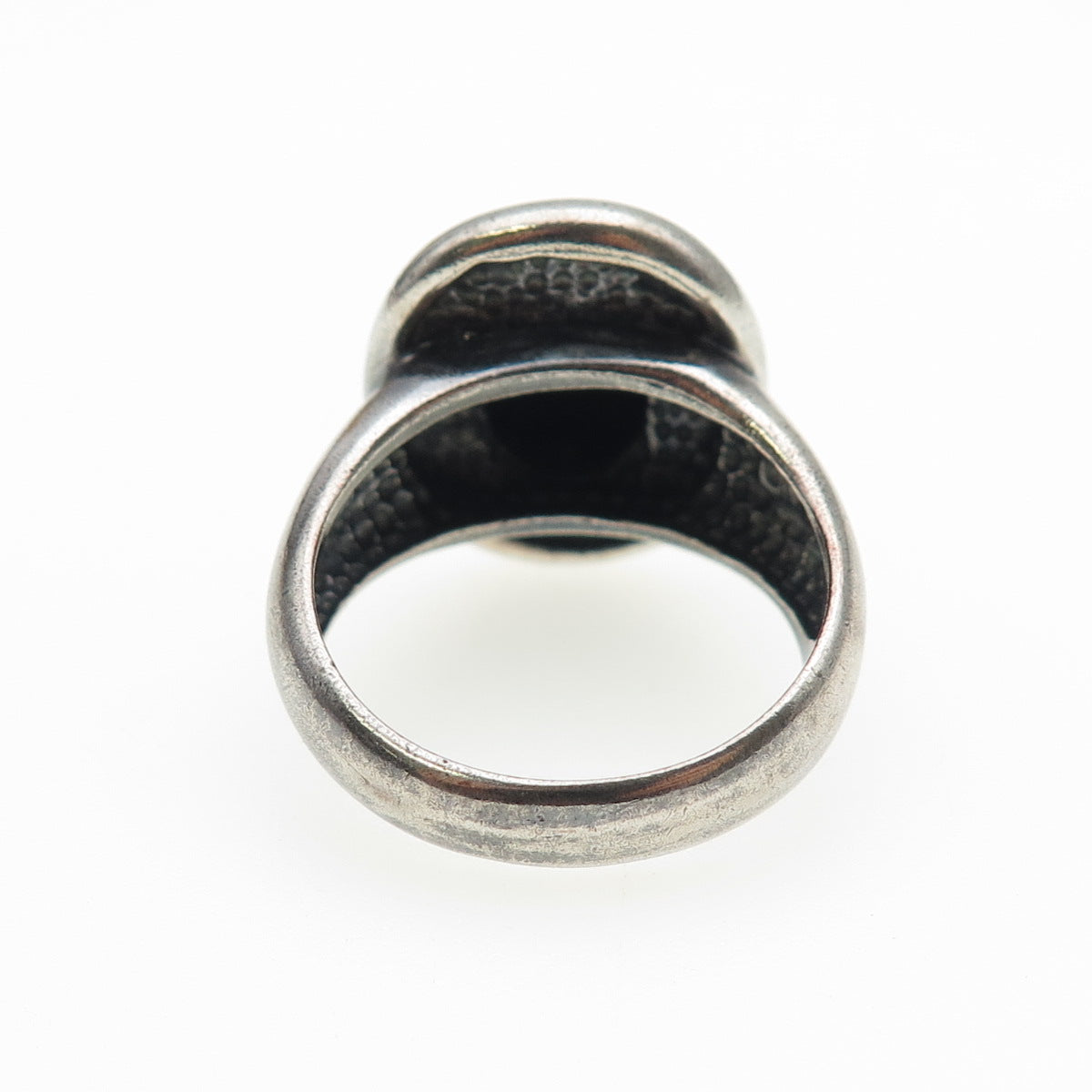 925 Sterling Silver Vintage Real Black Onyx Modernist Oxidized Ring Size 9