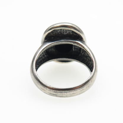 925 Sterling Silver Vintage Real Black Onyx Modernist Oxidized Ring Size 9