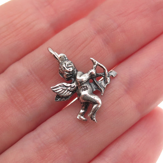 835 Silver Vintage Cupid Oxidized 3D Mini Charm Pendant