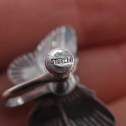 925 Sterling Silver Antique Art Deco Butterfly Oxidized Screw Back Earrings