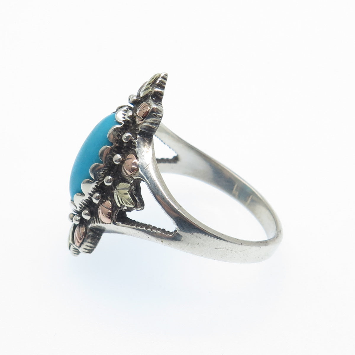 COLEMAN CO 12K Rose & Yellow Gold 925 Sterling Vintage Turquoise Ring Size 11.25
