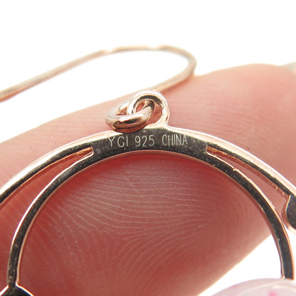 925 Sterling Silver Rose Gold Plated Round-Cut C Z Circle Dangling Earrings