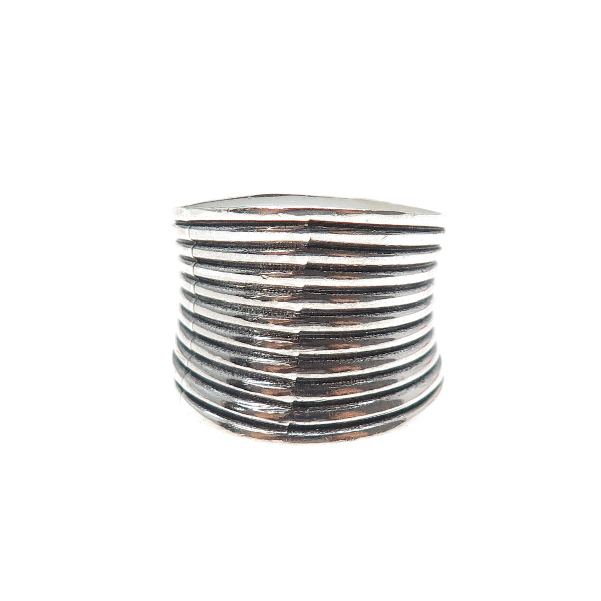 925 Sterling Silver Vintage Modernist Multi-Row Oxidized Ring Size 7