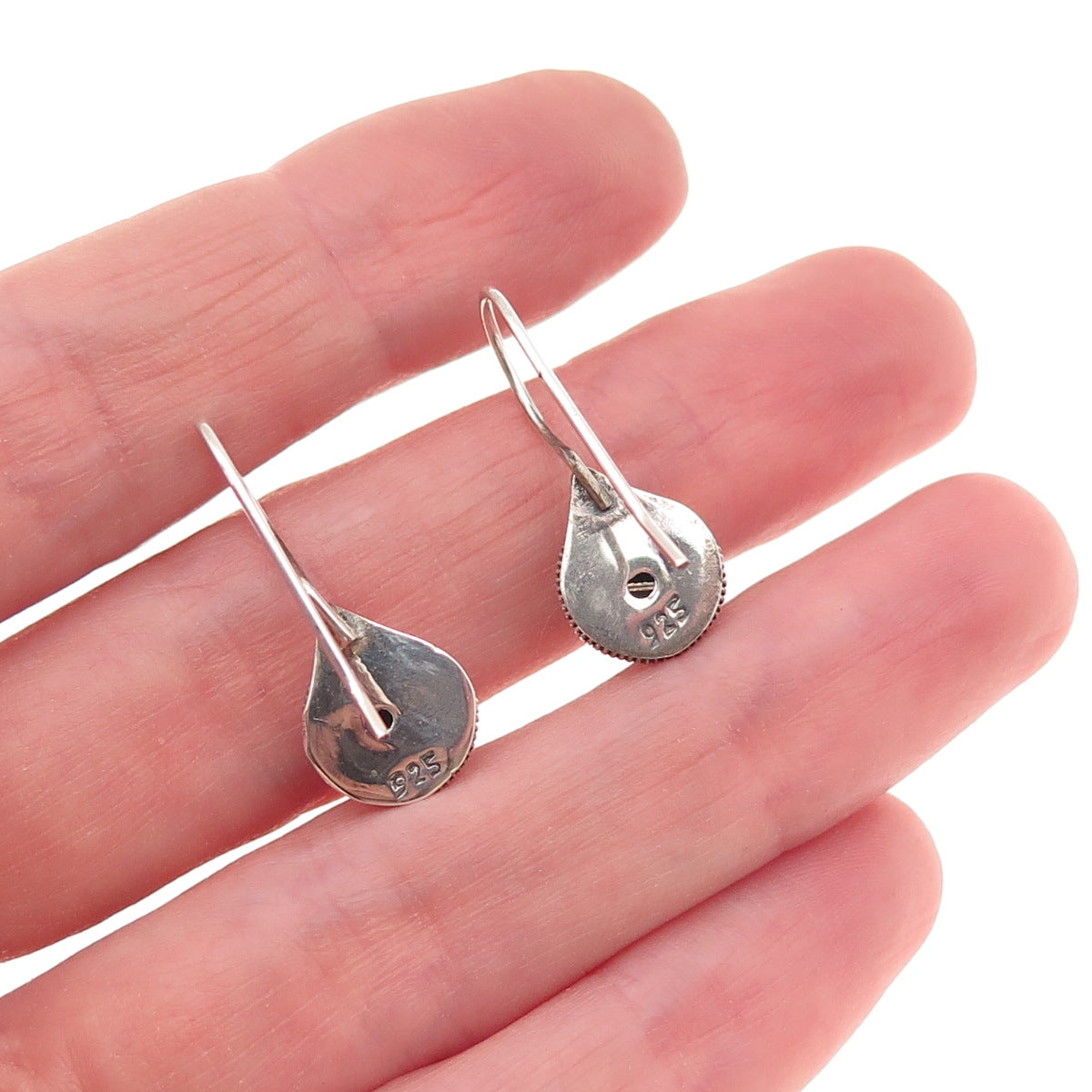925 Sterling Silver Vintage Real Turquoise Oxidized Dangle Earrings