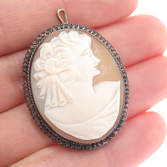 Gold-Tone Vintage Real MOP Lady Cameo Pin Brooch / Pendant