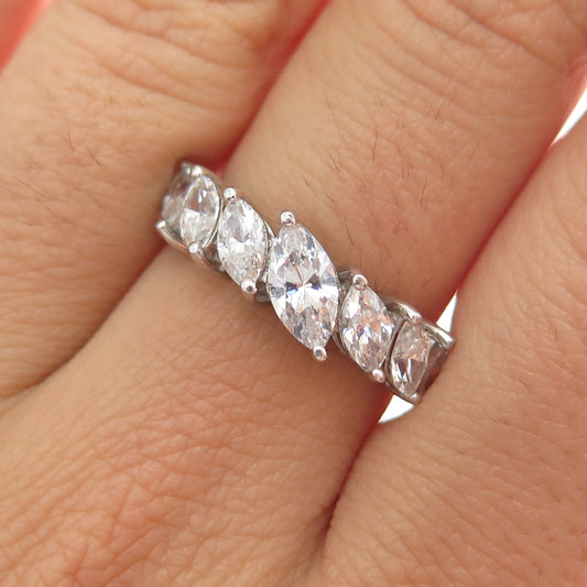 925 Sterling Silver Marquise-Cut C Z Ring Size 7.25