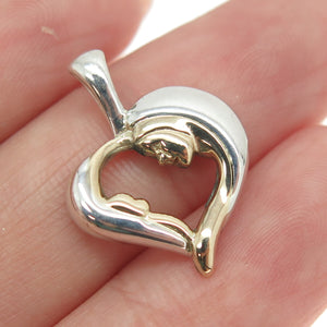PETER BRAMS DESIGNS 925 Sterling Silver 14K Gold Vintage Mom Child Heart Pendant