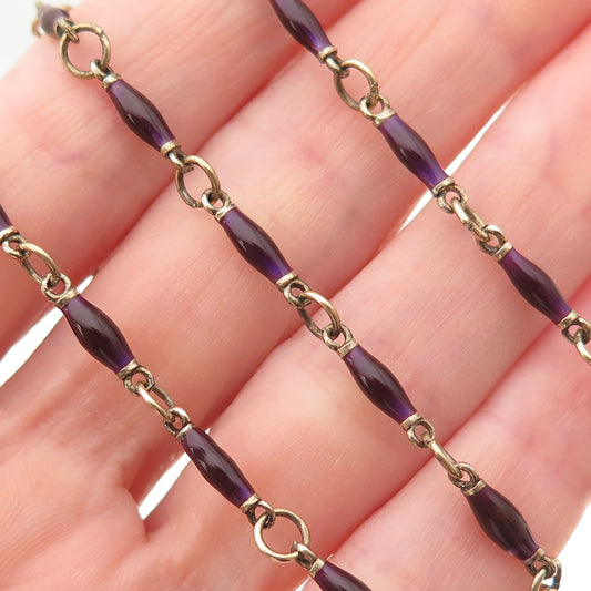 925 Sterling Silver Gold Plated Vintage Enamel Bar Chain Necklace 20"