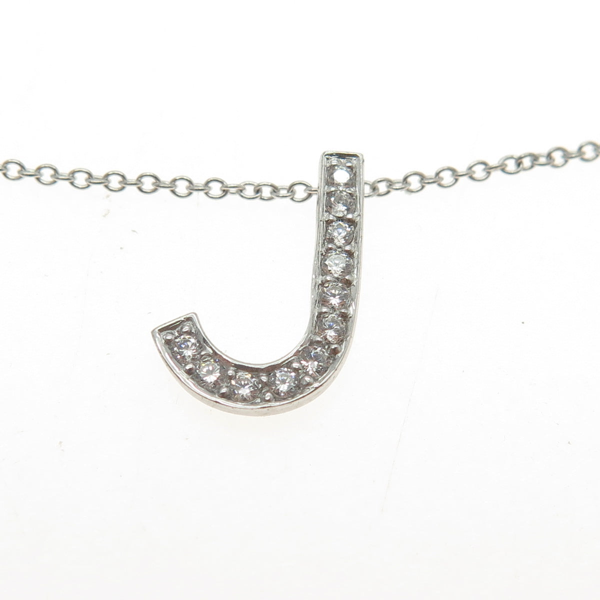 925 Sterling Silver C Z Letter "J" Initial Rolo Chain Necklace 16-18"