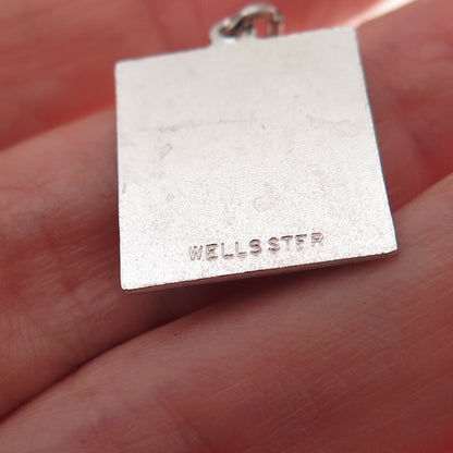 Wells 925 Sterling Silver Vintage Enamel Merry Christmas Charm Pendant