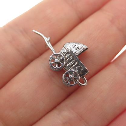 925 Sterling Silver Antique Art Deco Baby Stroller Minimalist 3D Charm Pendant
