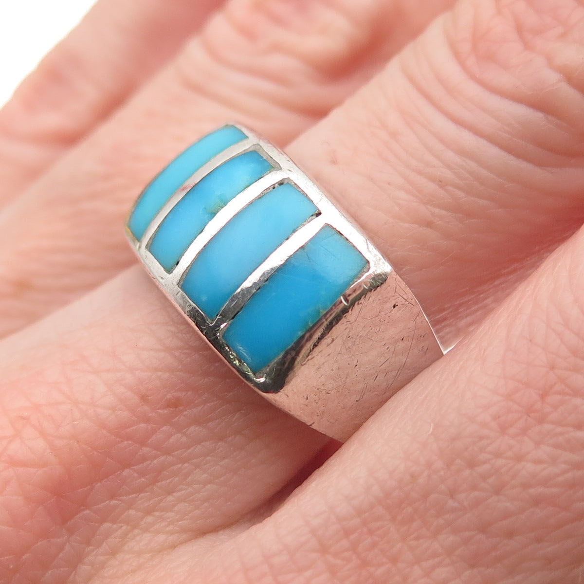 Old Pawn 925 Sterling Silver Vintage Southwestern Turquoise Tribal Ring Size 11