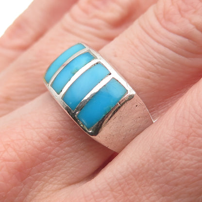 Old Pawn 925 Sterling Silver Vintage Southwestern Turquoise Tribal Ring Size 11