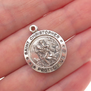 Theda 925 Sterling Silver Vintage St. Christopher Catholic Slide Charm Pendant
