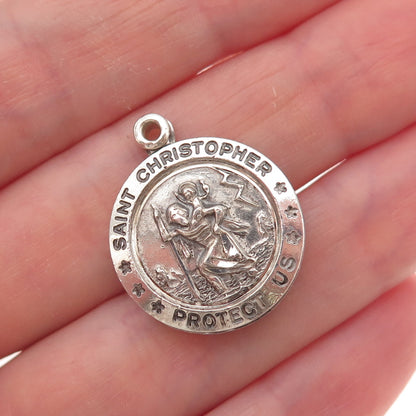 Theda 925 Sterling Silver Vintage St. Christopher Catholic Slide Charm Pendant