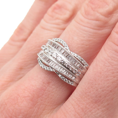 925 Sterling Silver Round & Tapered Baguette-Cut C Z Ring Size 8.75