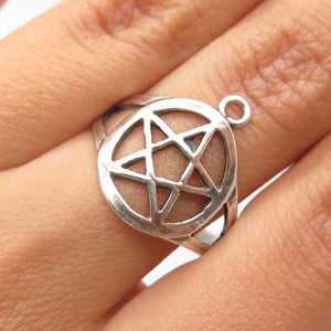 925 Sterling Silver Vintage Star Open Round Ring Size 7.75