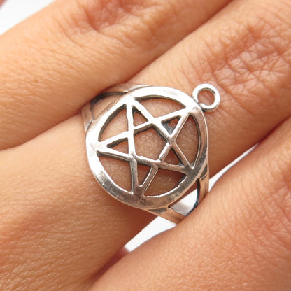 925 Sterling Silver Vintage Star Open Round Ring Size 7.75