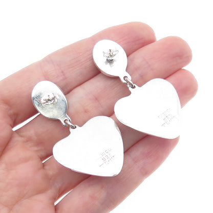 925 Sterling Silver Vintage Mexico Real Lapis Lazuli Heart Dangle Earrings