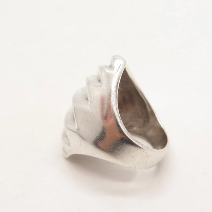 925 Sterling Silver Vintage Ribbed Wide Ring Size 6