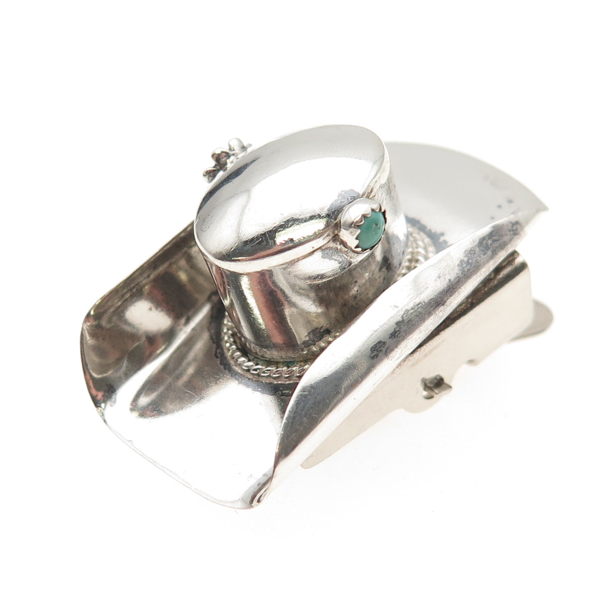 Old Pawn 925 Sterling Silver Vintage Southwestern Turquoise Cowboy Hat Bolo Tie